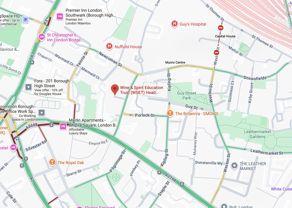 Map showing WSET Head Office location